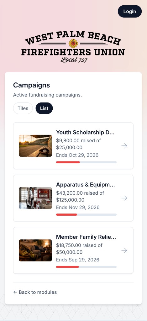 Public campaigns list on mobile