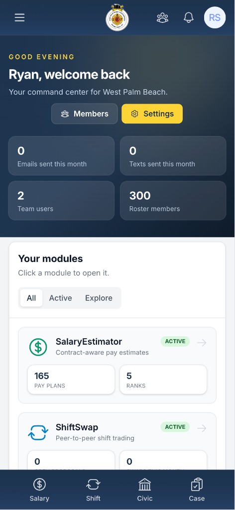 Team dashboard on mobile