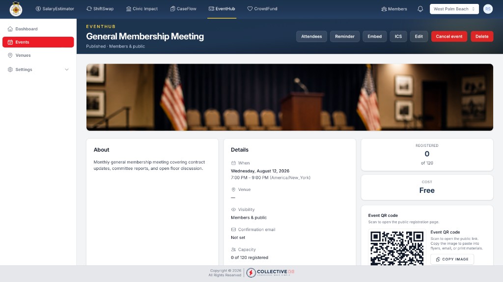 EventHub event management on desktop