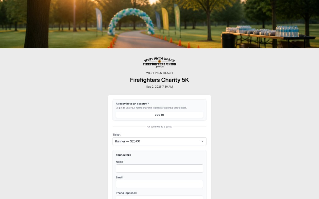 Event registration on desktop