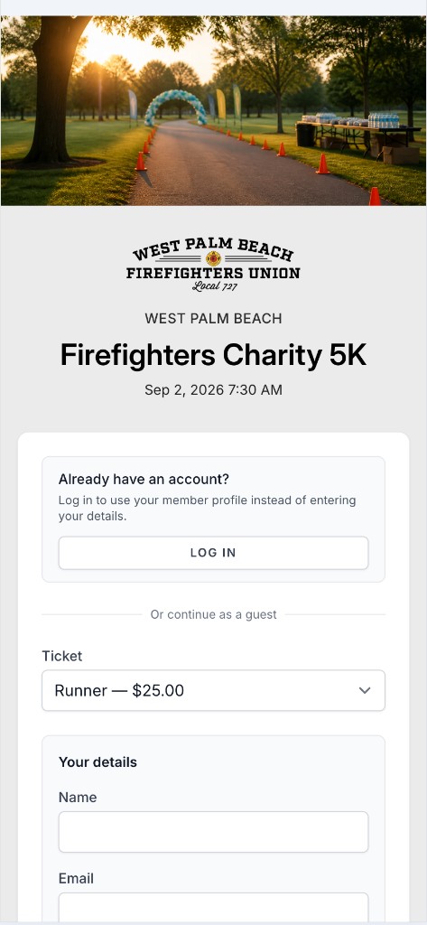 Event registration on mobile